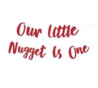 Our Little Nugget Is One Banner Little Nugget Décoration d'anniversaire pour premier anniversaire de nourriture rapide Bannière de poulet frit à paillettes pour décoration de 1er anniversaire