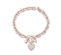Ouran Bracelet en forme de cœur pour femme, plaqué or rose et argent avec fermoir à bascule, bracelet de poignet à maillons avec oxyde de zirconium, meilleur cadeau pour vos amies, 19 centimeters,