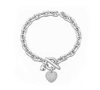 Ouran Bracelet en forme de cœur pour femme, plaqué or rose et argent avec fermoir à bascule, bracelet de poignet à maillons avec oxyde de zirconium, meilleur cadeau pour vos amies, 7 48 inch, Cristal