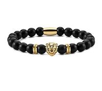 Ourania en Acier Inoxydable Lion Charm Mat 8 mm Onyx Pierre Bracelet de Perles pour Homme