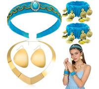 Ourdort Accessoires Costume de Princesse Jasmine,4 Pièces Princesse Arabe Dress Up Accessoires,Coiffe Princesse Arabe et Bijoux de Main,pour Fête de Princesse,Carnaval Cosplay