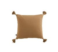 OUREA - Coussin Déhoussable 40x40cm avec Pompons Gaze de Coton Camel - Altobuy