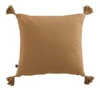 OUREA - Coussin Déhoussable 40x40cm avec Pompons Gaze de Coton Camel - Altobuy