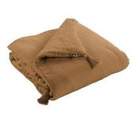 OUREA - Couvre-pied 150x150cm Capitonné Gaze de Coton Camel -