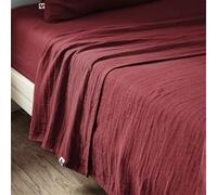 OUREA - Drap Plat 240x300cm Gaze de Coton Lie de Vin - Altobuy Rouge