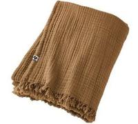 OUREA - Plaid à Franges 130x160cm 4 Epaisseurs Gaze de Coton Camel -