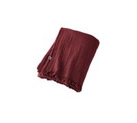 OUREA - Plaid à Franges 130x160cm 4 Epaisseurs Gaze de Coton Lie de Vin -