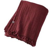 OUREA - Plaid à Franges 130x160cm 4 Epaisseurs Gaze de Coton Lie de Vin -
