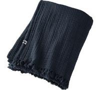 OUREA - Plaid à Franges 130x160cm 4 Epaisseurs Gaze de Coton Minuit -
