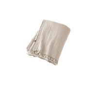 OUREA - Plaid à Franges 180x220cm 4 Epaisseurs Gaze de Coton Pampa -