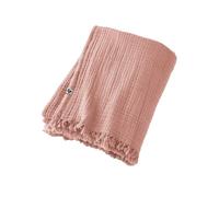 OUREA - Plaid à Franges 180x220cm 4 Epaisseurs Gaze de Coton Rose Pêche