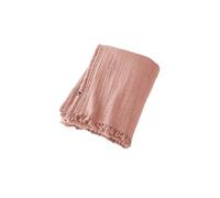OUREA - Plaid à Franges 180x220cm 4 Epaisseurs Gaze de Coton Rose Pêche -