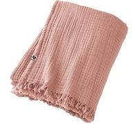 OUREA - Plaid à Franges 180x220cm 4 Epaisseurs Gaze de Coton Rose Pêche -