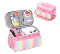 OURHZTB Étui de transport compatible avec lecteur audio Toniebox 2/1 - Sac de rangement de voyage pour lecteur audio - Poches de rangement pour cartes de chargeur, accessoires de casque, rose, Sac de