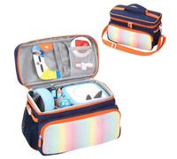 OURHZTB Étui de transport compatible avec lecteur audio Toniebox 2/1 - Sac de rangement de voyage pour lecteur audio - Poches de rangement pour cartes de chargeur, accessoires de casque, Bleu + orange