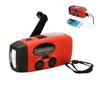 Ourine Radio Dynamo avec manivelle solaire, 1 radio Dynamo avec manivelle solaire avec lampe torche LED Alimentation batterie 3 x AAA 350 mAh 3,6 V Ni-MH Rouge