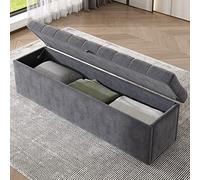OurLeeme Banc rembourré, en velours, pour couloir, salon, chambre à coucher, avec espace de rangement, gris, 138 x 41 x 42 cm