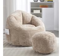 OurLeeme Pouf avec repose-pieds - Pouf simple en mousse haute pression - Petit fauteuil compressé pour salon, chambre à coucher, chambre d'amis, chambre d'enfant, kaki