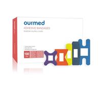 Ourmed Flexible Fabric Bandages with Non-Stick Pad, Latex Free, Rainbow Colors Adhesive Bandage First Aid Wound Care for Cuts, Scrapes, Blisters, Assorted Sizes, 100 Count