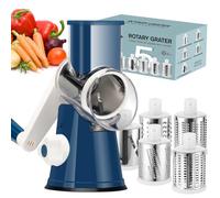 Ourokhome Râpe à fromage rotative à manivelle - Mandoline de cuisine - Rasoir à glace avec poignée et lames de tambour pour fromage, légumes, noix, chocolat, pommes de terre, carotte, 5 lames, bleu
