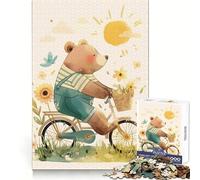 Ours à vélo Puzzle de 1000 pièces pour Adultes Jeu de mémoire Passe-Temps paisible Assemblage Solide Cadeau d'anniversaire (50x75cm)