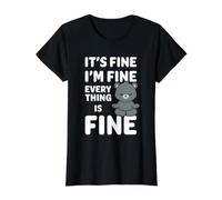 Ours Amusant It's Fine I'm Fine Everything is Fine Meme T-Shirt Graphique avec Valeur, Femme, Noir, S