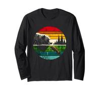 Ours Attrape Poisson Rétro Coucher De Soleil - Amoureux De La Faune Vintage Manche Longue