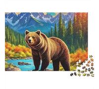 Ours Brun 1000 pièces Puzzle Adultes, Ours Brun près d'une rivière dans Un Paysage de Montagne, épais Robuste Vibrant Difficile Anti-Stress Cadeau 38x26cm/1000pcs