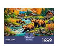 Ours Brun en Carton 100% recyclé, Ours au Bord d'un ruisseau dans Un Paysage champêtre, Puzzle de 1000 pièces pour Adultes, Jeu Classique de développement cérébral, 70 x 50 cm / 1000 pièces
