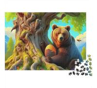 Ours Brun forêt Puzzle 1000 Pièces Papier pour Adultes Arbre Scène Nature Concentration Puzzle en Famille Décoration Maison Cadeau 52x38cm/1000pcs