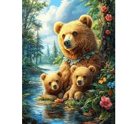 Ours Brun mère et Ses Petits ruisseau 500 Pieces Casse-tête Débutant en Carton Épais Animaux de Compagnie Facile Apprentissage Loisir Créatif Activité Manuelle Décoration Murale Cadeau Saint