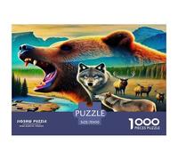 Ours Brun, Ours coloré, Loup et cerf dans Un Paysage de Montagne - Puzzle de 1000 pièces - Activité ludique et stimulante pour Adultes - 70 x 50 cm