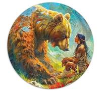 Ours brunPuzzle en Bois 1000 Pièces pour Adultes Et Enfants Rond Tribu primitiveDécorations Familiales À Défi Créatif1000pcs (67.5x67.5cm)