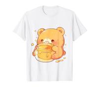 Ours Chibi Mignon Mangeant dans Un Pot de Miel Art Kawaii drôle T-Shirt Graphique avec Valeur, Homme, Blanc, L
