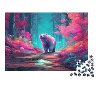 Ours coloré Puzzle 1000 Pièces Jouet en Bois Jeu D'Intelligence Décoration Intérieure Forêt enchantée Jeu Éducatif Challenge Toy Adultes Et Enfants À Partir De 14 Ans 1000pcs (75x50cm)