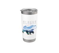 Ours d'Alaska avec lac et montagne Alaska Gobelet isotherme en acier inoxydable double paroi
