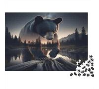 Ours dans la forêt la Nuit Puzzle 1000 pièces Art Silhouette d’Ours Carton Premium Cadeau pour Maman/Papa Anti-Stress 52x38cm/1000pcs