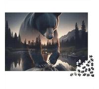 Ours dans la forêt la Nuit, Puzzle de 1000 pièces à Double Exposition, Ours Noir, pour Adultes, Jeu éducatif, Belle décoration, défi Difficile, idéal pour Un Anniversaire, 70 x 50 cm