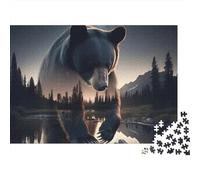 Ours dans la forêt Nuit 1000 Pièces Ours réflexion dans Le lac Puzzle Classique en Carton Épais Extrêmement Difficile pour Adultes Relaxation Créativité Détente Cadeau Très Bien Noté 70x50cm/1000pcs