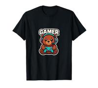 Ours de Jeu avec Casque et Manette, Style Comic Gamer Mignon T-Shirt