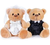 BRUBAKER Ours en Peluche Couple de Mariés avec Costume et Robe de Mariée - Set d'ours en Peluche Mariée et Marié - Cadeau pour Mariage et Fiançailles - Cadeau pour Les Couples de Mariés - 25 cm