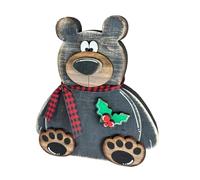 Ours de Noël - Figurine en bois pour décoration de vacances, panneau d'affichage de plateau à plusieurs niveaux, charme rustique fabriqué à la main, accent de bloc autoportant, décoration de table sai