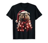 Ours de Noël Mignon avec Lunettes Chapeau de Père Noël Animal Festif T-Shirt