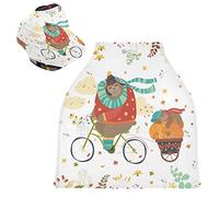 Ours De Vélo Blanc Housse de Canopée pour Poussette,Siège de Voiture pour Bébé Dais Siège Auto Couverture D'Allaitement Pare-Soleil Respirant Extensible pour Bébé