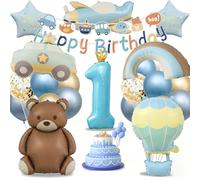 Ours décoratif pour fête d'anniversaire 1 an, ballon d'anniversaire d'enfant - Arc en ciel - Bannière Happy Birthday et décoration de gâteau (ensemble de décoration d'anniversaire 1 an pour fille)