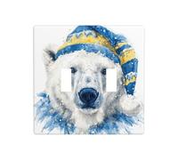 Ours des neiges avec chapeau de Noël bleu doré double gang couvercle de lumière plaque murale interrupteur décoration taille standard - 11,4 x 11,4 cm
