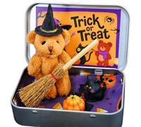 Ours d'Halloween dans une boîte pour faire des tours ou des friandises, petit ours de sorcière fait à la main dans une boîte, décoration de bureau, cadeaux de fête d'Halloween, accessoires de bureau