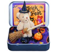 Ours d'Halloween dans une boîte pour faire des tours ou des friandises, petit ours de sorcière fait à la main dans une boîte, décoration de bureau, cadeaux de fête d'Halloween, accessoires de bureau