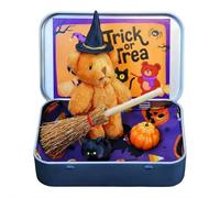 Ours d'Halloween dans une boîte pour les tours ou les friandises, petit ours en peluche fait à la main, mini ours en peluche avec chapeau de magicien, soutien émotionnel, accessoires de bureau