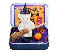 Ours d'Halloween dans une boîte pour les tours ou les friandises, petit ours en peluche fait à la main, mini ours en peluche avec chapeau de magicien, soutien émotionnel, accessoires de bureau